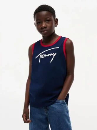 Camisola sem mangas com logótipo Tommy em letra cursiva para criança