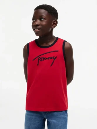 Camisola sem mangas com logótipo Tommy em letra cursiva para criança