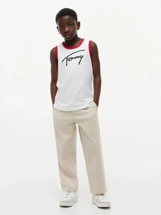 Camisola sem mangas com logótipo Tommy em letra cursiva para criança