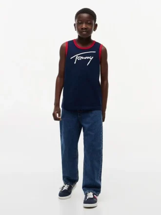 Camisola sem mangas com logótipo Tommy em letra cursiva para criança