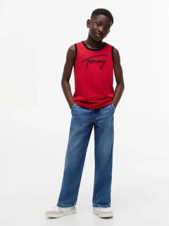 Camisola sem mangas com logótipo Tommy em letra cursiva para criança