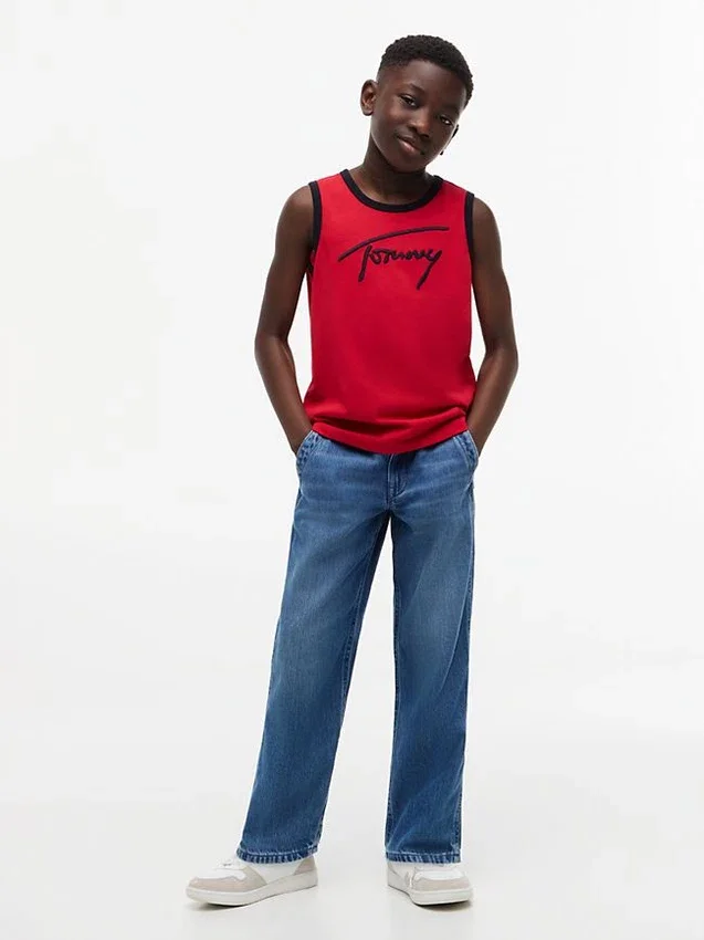 Camisola sem mangas com logótipo Tommy em letra cursiva para criança Camisola sem mangas com logótipo Tommy em letra cursiva para criança