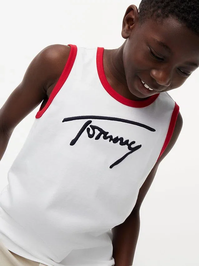 Camisola sem mangas com logótipo Tommy em letra cursiva para criança Camisola sem mangas com logótipo Tommy em letra cursiva para criança