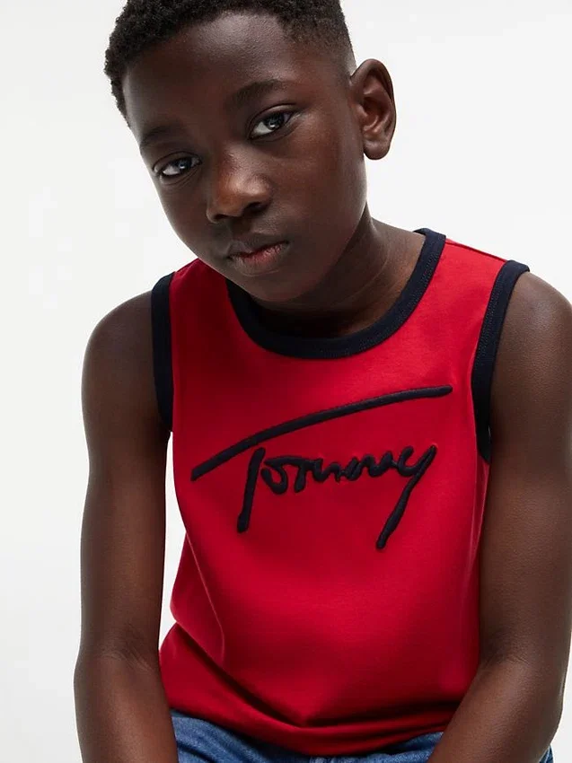 Camisola sem mangas com logótipo Tommy em letra cursiva para criança Camisola sem mangas com logótipo Tommy em letra cursiva para criança