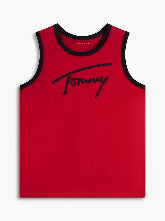 Camisola sem mangas com logótipo Tommy em letra cursiva para criança Camisola sem mangas com logótipo Tommy em letra cursiva para criança