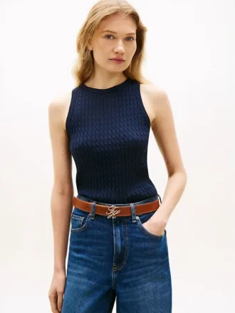 Camisola sem mangas com malha trançada