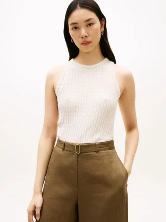 Camisola sem mangas com malha trançada