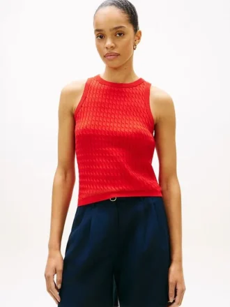 Camisola sem mangas com malha trançada