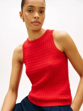 Camisola sem mangas com malha trançada