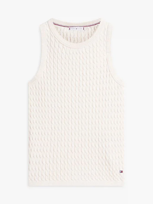 Camisola sem mangas com malha trançada Camisola sem mangas com malha trançada