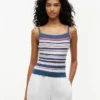 Camisola sem mangas com riscas em malha trançada Camisola sem mangas com riscas em malha trançada
