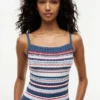 Camisola sem mangas com riscas em malha trançada Camisola sem mangas com riscas em malha trançada