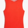 Camisola sem mangas de malha canelada com decote em barco e corte justo Camisola sem mangas de malha canelada com decote em barco e corte justo