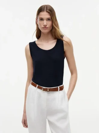 Camisola sem mangas em jersey de mistura de linho