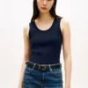 Camisola sem mangas em malha canelada Camisola sem mangas em malha canelada