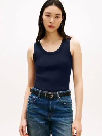 Camisola sem mangas em malha canelada