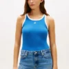 Camisola sem mangas em malha canelada com monograma em letra cursiva
