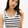 Camisola sem mangas em malha canelada às riscas Camisola sem mangas em malha canelada às riscas