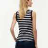 Camisola sem mangas em malha canelada às riscas Camisola sem mangas em malha canelada às riscas