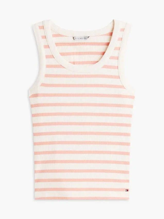 Camisola sem mangas em malha canelada às riscas Camisola sem mangas em malha canelada às riscas