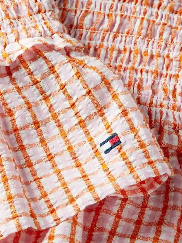 Camisola sem mangas em seersucker xadrez franzido Camisola sem mangas em seersucker xadrez franzido