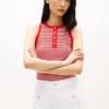 Camisola sem mangas Henley com riscas e botões dourados Camisola sem mangas Henley com riscas e botões dourados