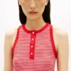 Camisola sem mangas Henley com riscas e botões dourados Camisola sem mangas Henley com riscas e botões dourados