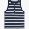Camisola sem mangas Henley com riscas e botões dourados Camisola sem mangas Henley com riscas e botões dourados