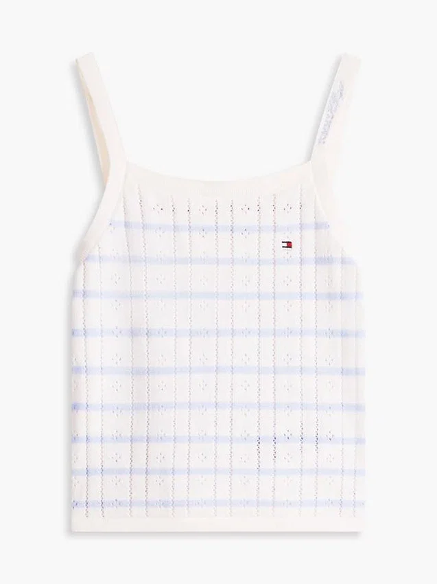 Camisola sem mangas às riscas em ponto Pointelle para criança Camisola sem mangas às riscas em ponto Pointelle para criança