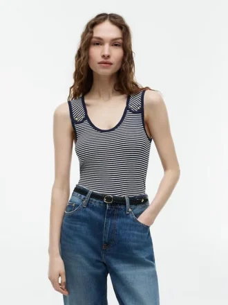 Camisola sem mangas Slim Fit com botões dourados em estilo náutico