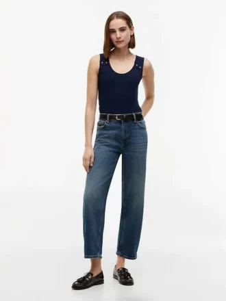 Camisola sem mangas Slim Fit com botões dourados em estilo náutico