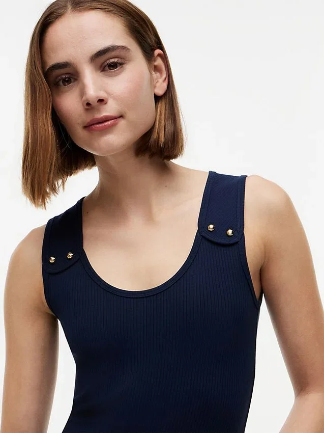 Camisola sem mangas Slim Fit com botões dourados em estilo náutico Camisola sem mangas Slim Fit com botões dourados em estilo náutico