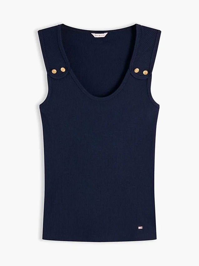 Camisola sem mangas Slim Fit com botões dourados em estilo náutico Camisola sem mangas Slim Fit com botões dourados em estilo náutico