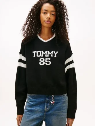 Camisola Tommy Jeans 85 Varsity com decote em V Camisola Tommy Jeans 85 Varsity com decote em V