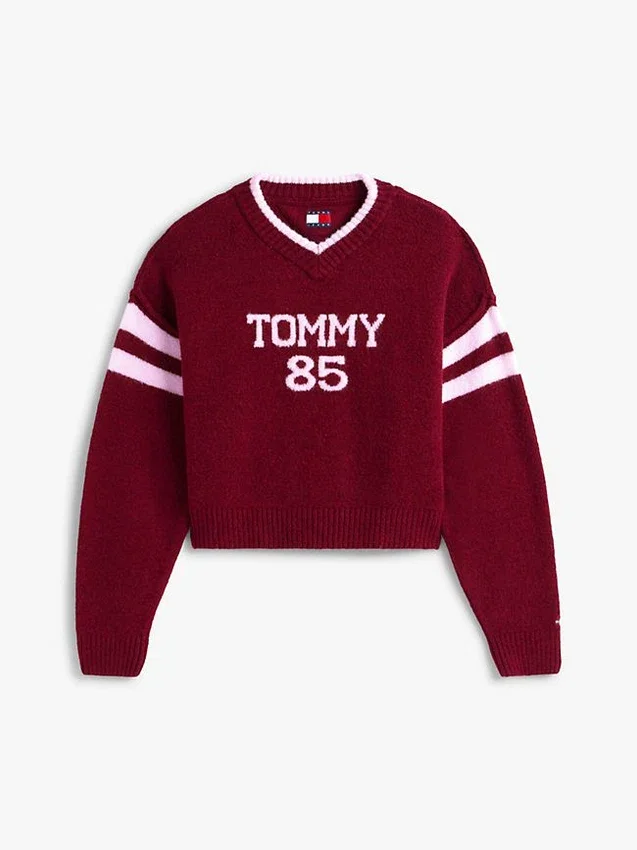 Camisola Tommy Jeans 85 Varsity com decote em V Camisola Tommy Jeans 85 Varsity com decote em V