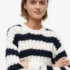 Camisola Tommy Jeans com malha de cordões às riscas Camisola Tommy Jeans com malha de cordões às riscas