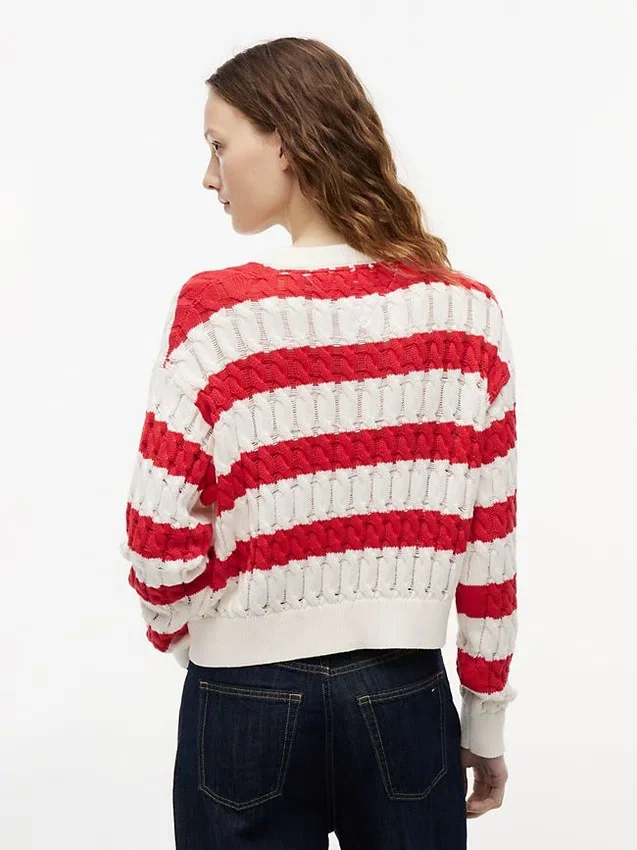 Camisola Tommy Jeans com malha de cordões às riscas Camisola Tommy Jeans com malha de cordões às riscas