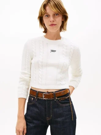 Camisola Tommy Jeans com padrão de malha trançada Camisola Tommy Jeans com padrão de malha trançada