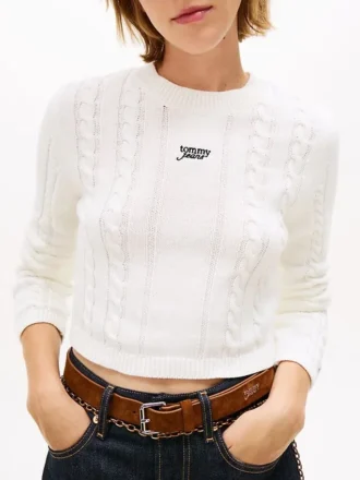 Camisola Tommy Jeans com padrão de malha trançada Camisola Tommy Jeans com padrão de malha trançada