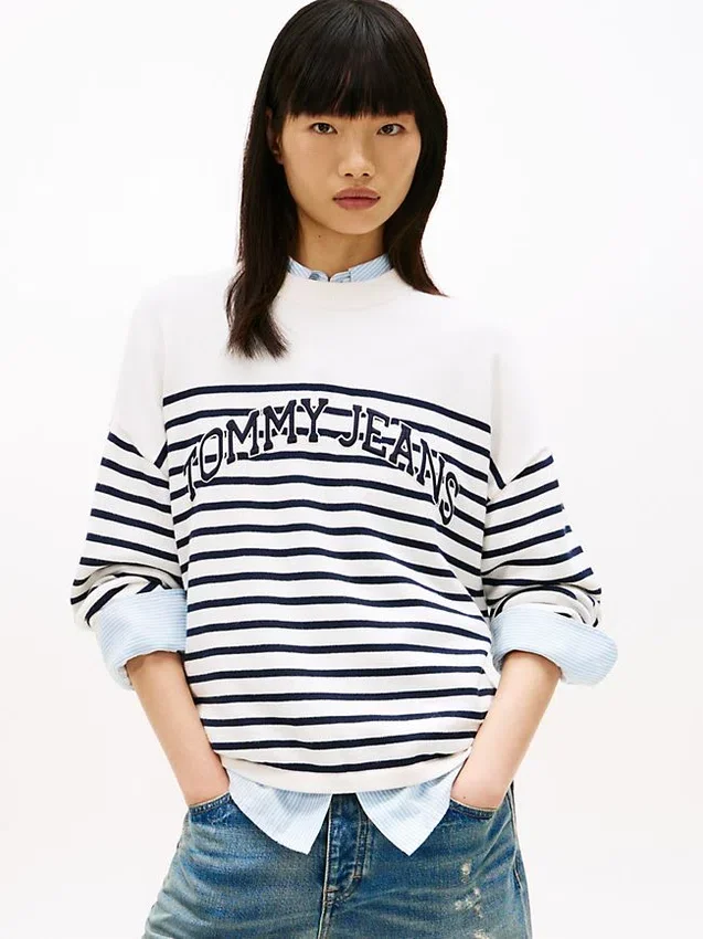 Camisola Tommy Jeans com riscas e logótipo Varsity Camisola Tommy Jeans com riscas e logótipo Varsity