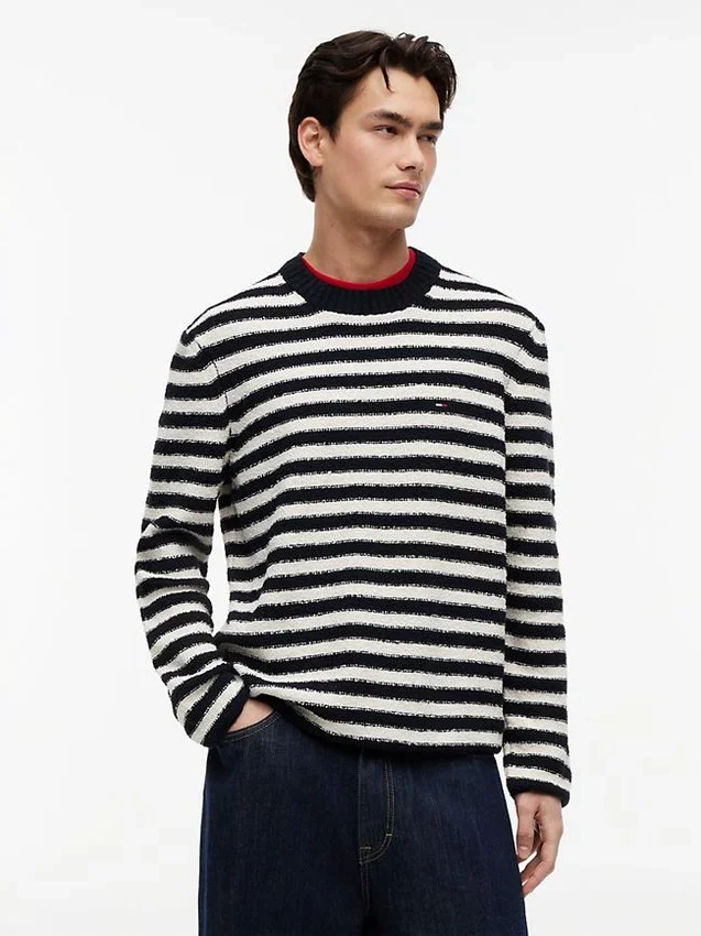 Camisola Tommy Jeans com riscas em bouclé Camisola Tommy Jeans com riscas em bouclé