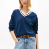 Camisola Tommy Jeans de corte descontraído com decote em V Camisola Tommy Jeans de corte descontraído com decote em V