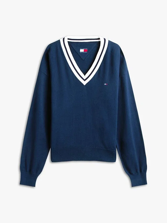 Camisola Tommy Jeans de corte descontraído com decote em V Camisola Tommy Jeans de corte descontraído com decote em V