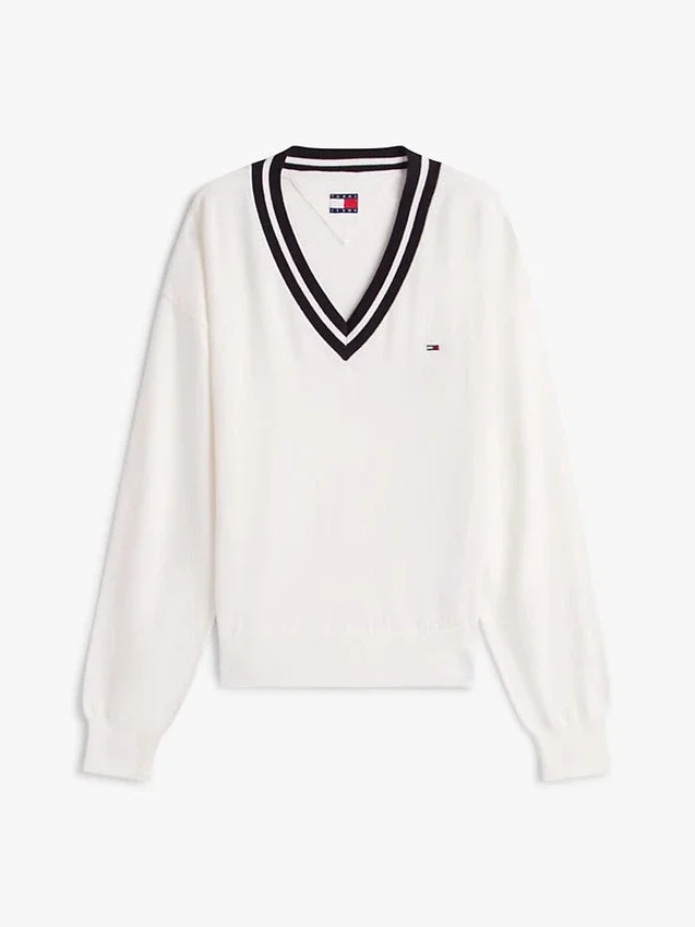 Camisola Tommy Jeans de corte descontraído com decote em V Camisola Tommy Jeans de corte descontraído com decote em V