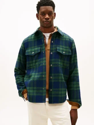 Casaco de camisa acolchoado em mistura de lã xadrez Casaco de camisa acolchoado em mistura de lã xadrez