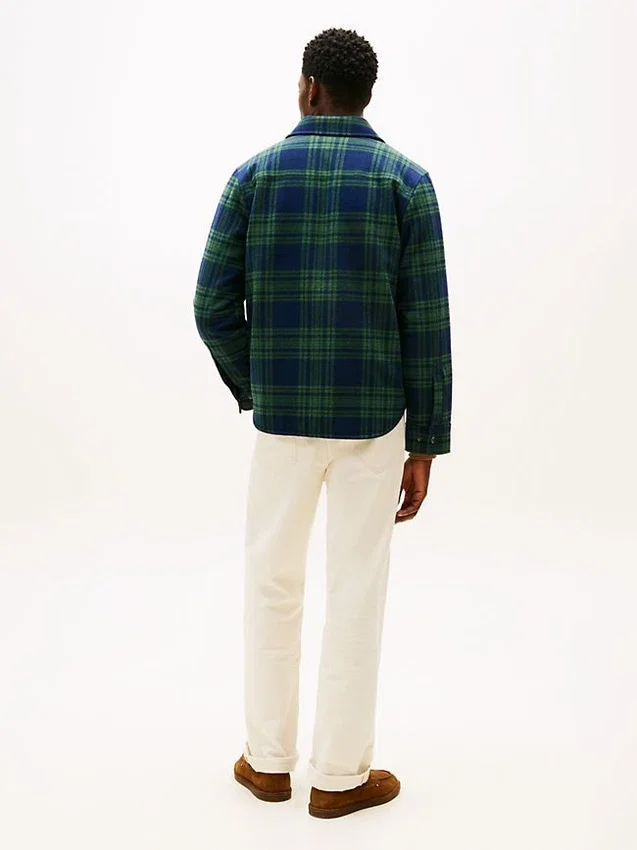 Casaco de camisa acolchoado em mistura de lã xadrez Casaco de camisa acolchoado em mistura de lã xadrez