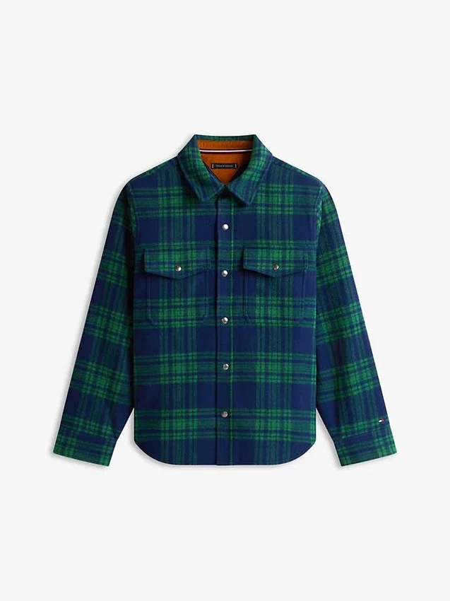 Casaco de camisa acolchoado em mistura de lã xadrez Casaco de camisa acolchoado em mistura de lã xadrez