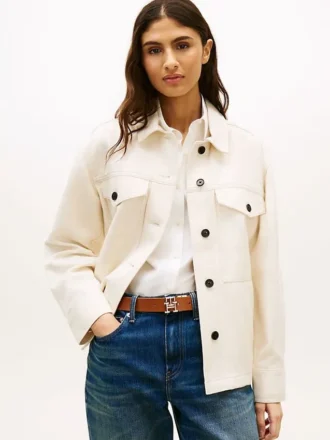 Casaco de camisa utilitário oversized em sarja