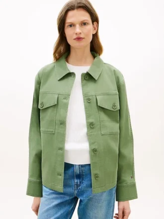 Casaco de camisa utilitário oversized em sarja