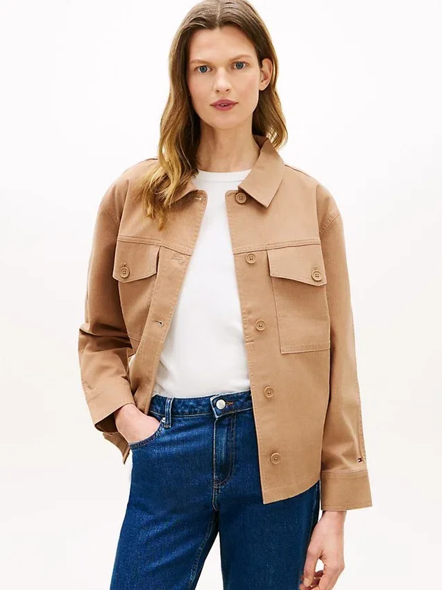 Casaco de camisa utilitário oversized em sarja Casaco de camisa utilitário oversized em sarja